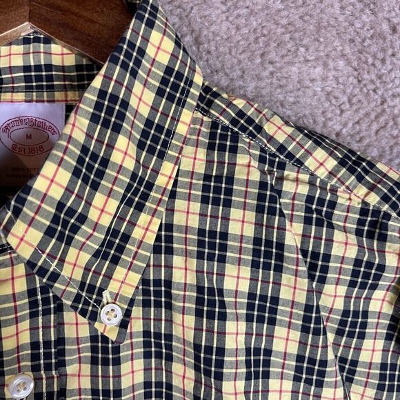 Brooks Brothers Shirt Mens Medium M Yellow/Navy Plaid Button‎ Down Cotton Casual - Picture 3 of 9